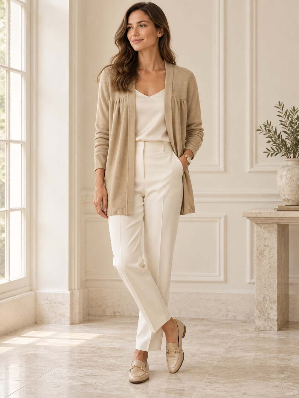 Loeffler Randall XS Beige Merino Wool Open Front Cardigan Designer Knit
